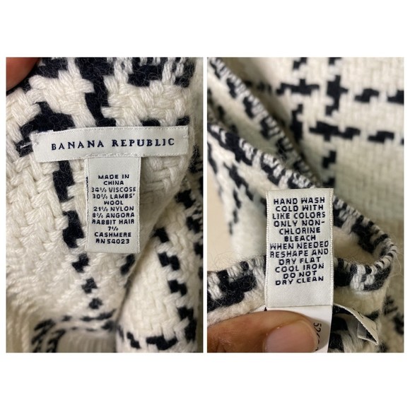 Banana Republic Cashmere Wool Blend Plaid Black Cream Scarf - Picture 3 of 4